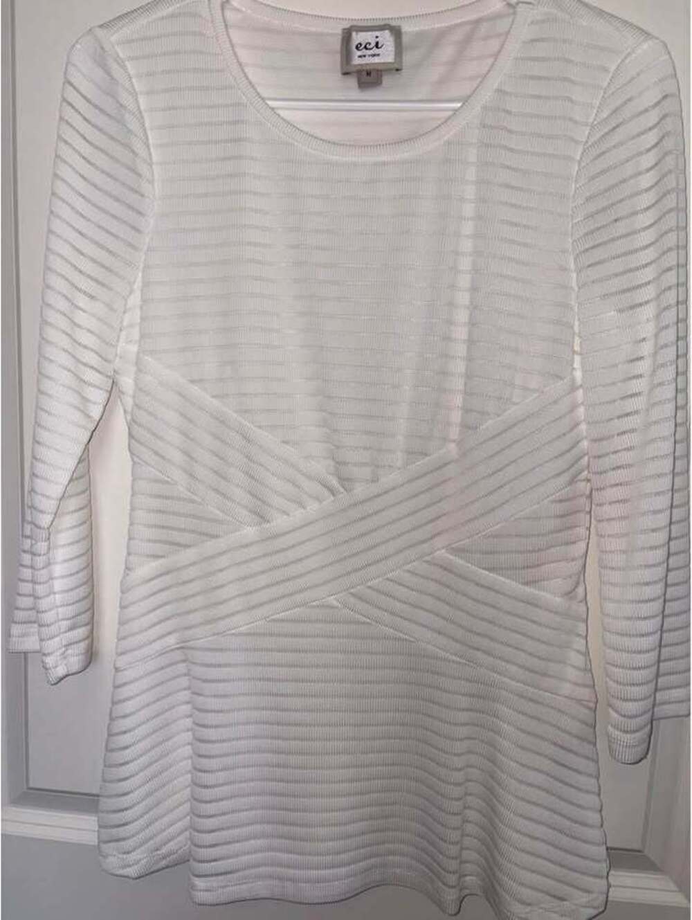 ECI New York White Ribbed Long Sleeve Top Size M